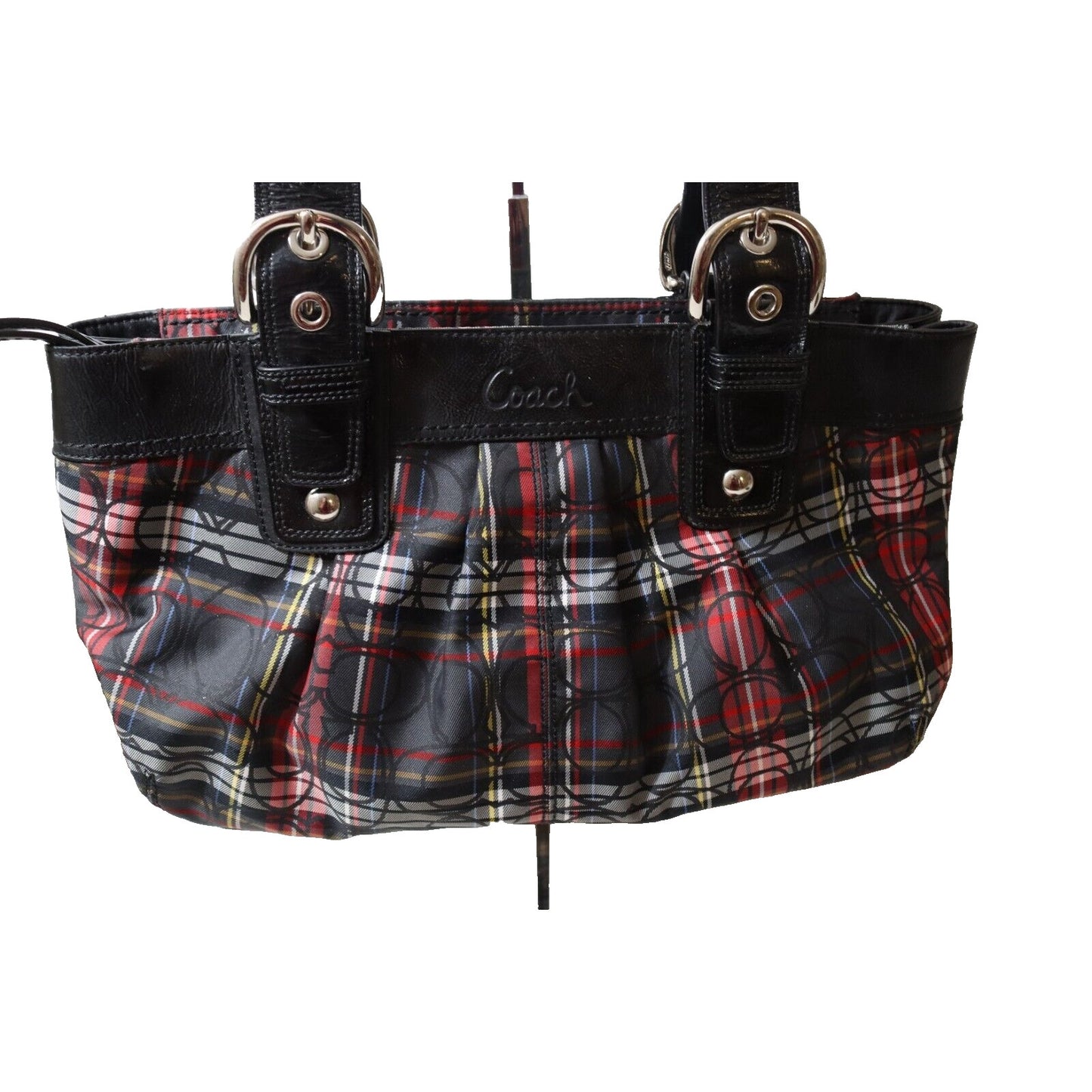 COACH F15228 Authentic Poppy Signature Tartan Plaid Canvas Shoulder Bag (73)