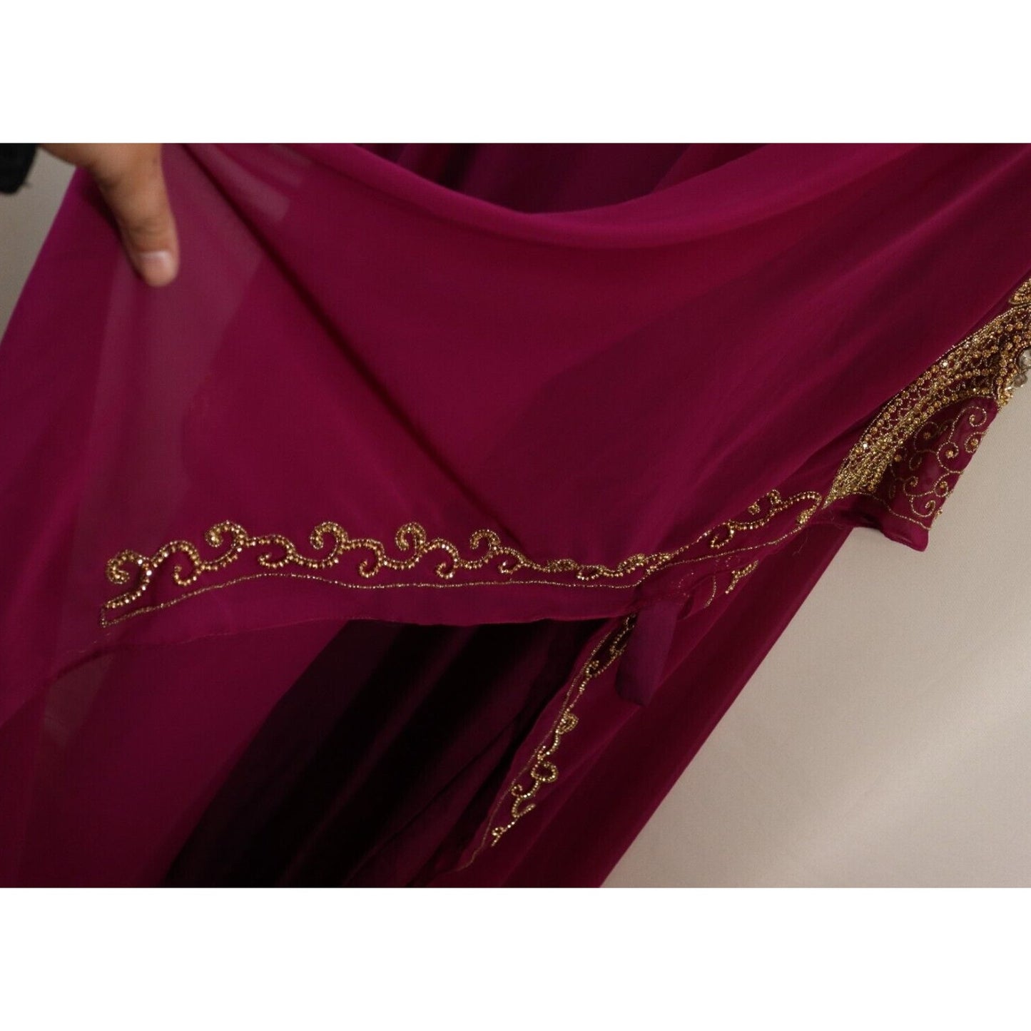 Abaya Kaftan Purple Beaded Long Maxi Lined