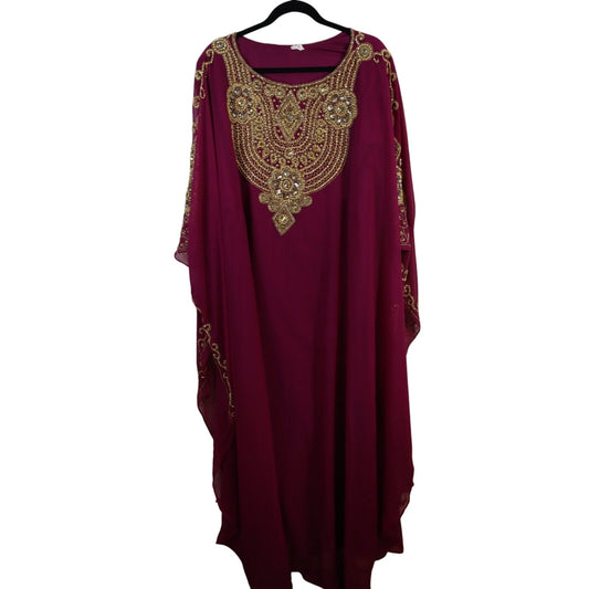 Abaya Kaftan Purple Beaded Long Maxi Lined