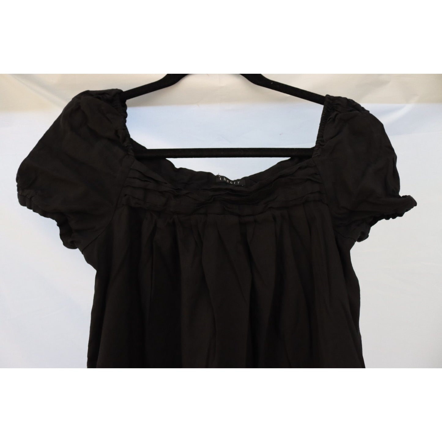 Theory Black Dress Size 6 Linen Blend Pockets Short Sleeve
