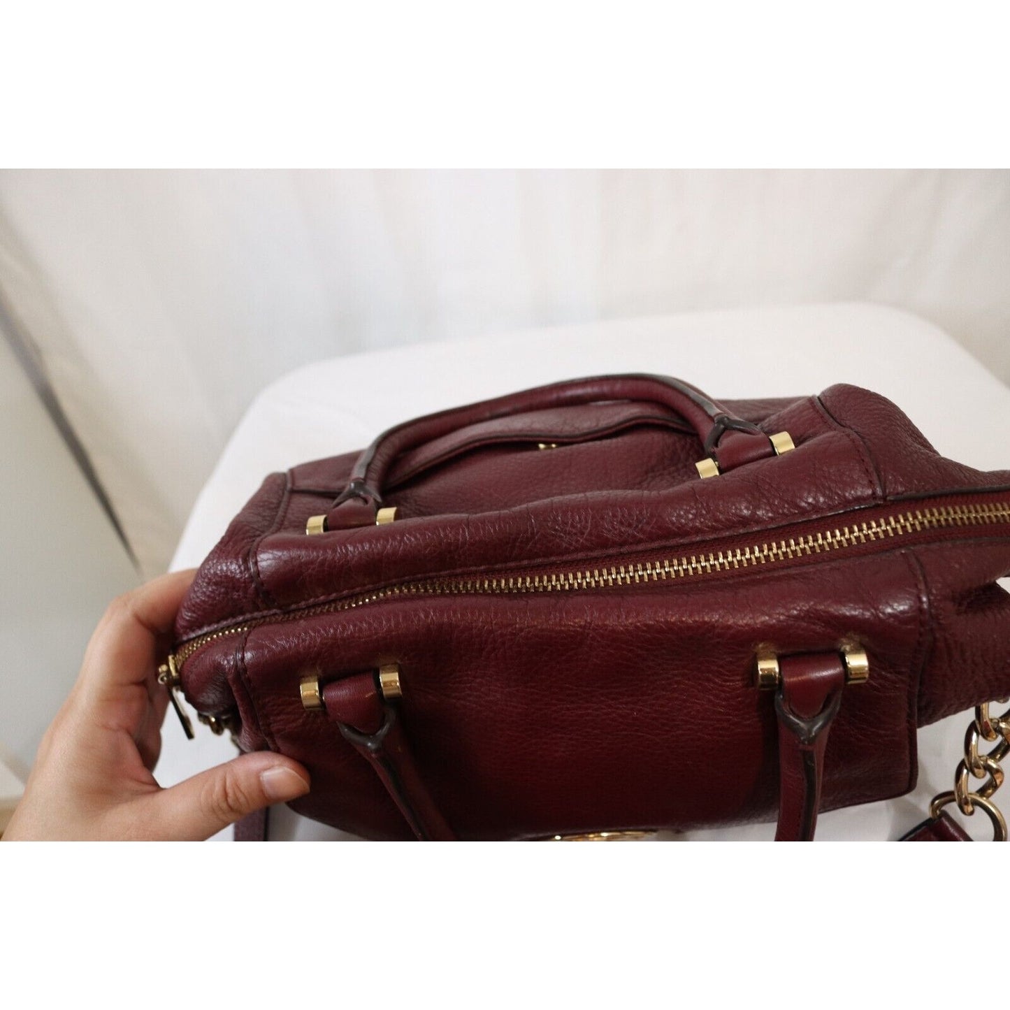 Michael Kors Maroon Crossbody Top Satchel Bag Soft Leather Flaws