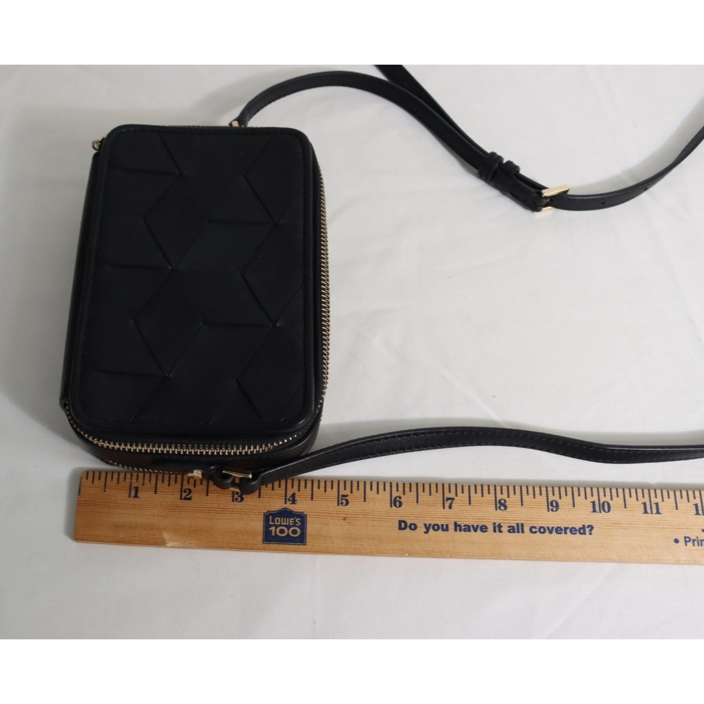 Welden Cow Leather Crossbody Black Gold Hardware Woven