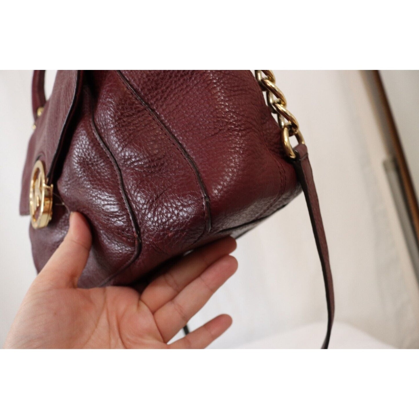 Michael Kors Maroon Crossbody Top Satchel Bag Soft Leather Flaws