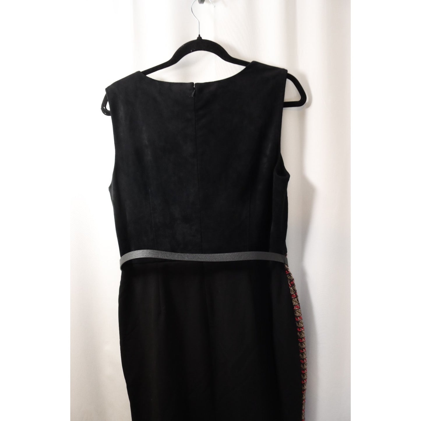 Calvin Klein Black/Brown/Red 12 Pencil Dress Belt Tweed Lined Zip Sleeveless
