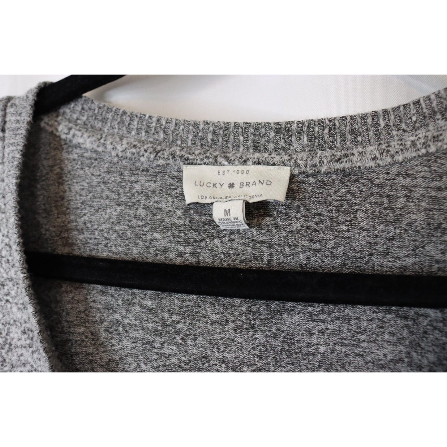 Lucky Brand M Sweater Heathered Gray Lightweight V-Neck Long Sleeve SOFT