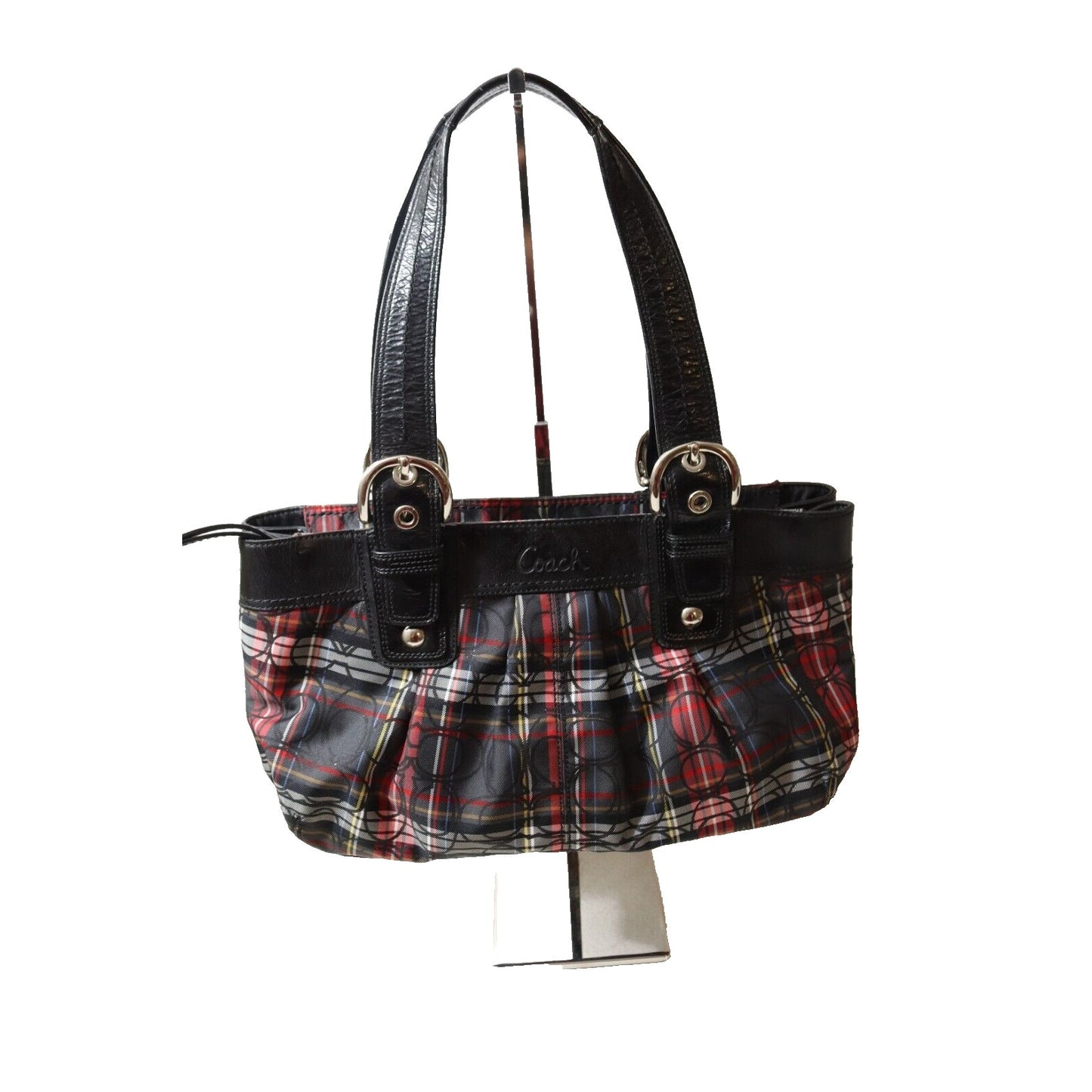 COACH F15228 Authentic Poppy Signature Tartan Plaid Canvas Shoulder Bag (73)