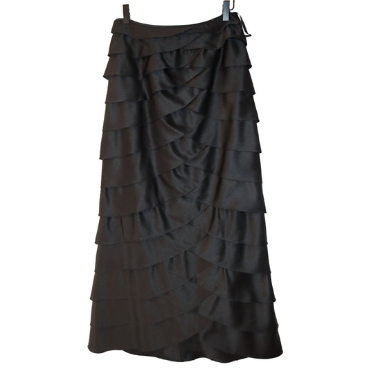 Adrianna Papell Evening Essentials Black Satin Tiered Ruffled Skirt Size 4