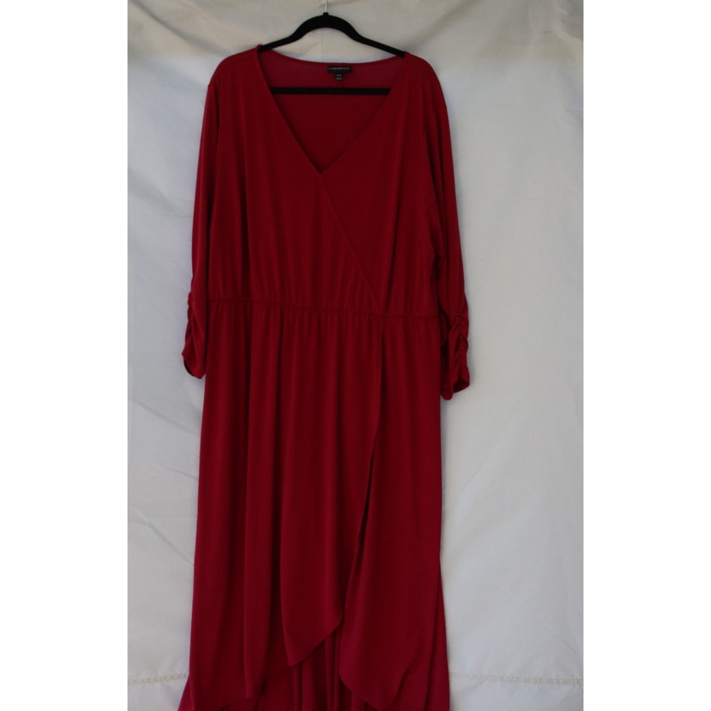 Lane Bryant Red Faux Wrap Dress Size 22/24 High Low Long Sleeve