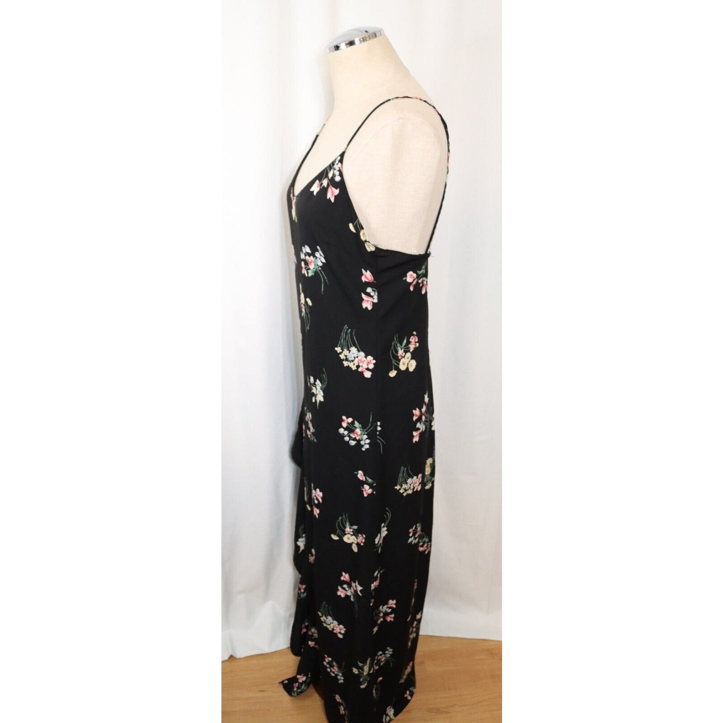 Lush Black with Floral Dress Side Slit Sleeveless Size Small