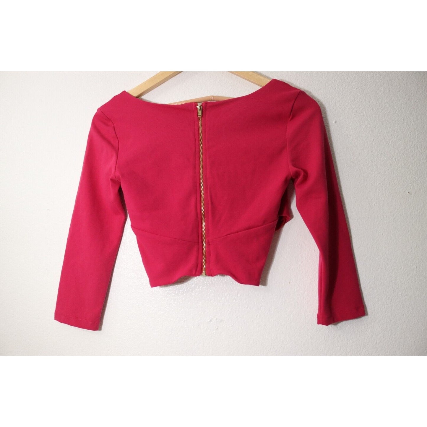 NTW Bebe XS Pink Cropped Top Faux Wrap 3/4 Sleeve