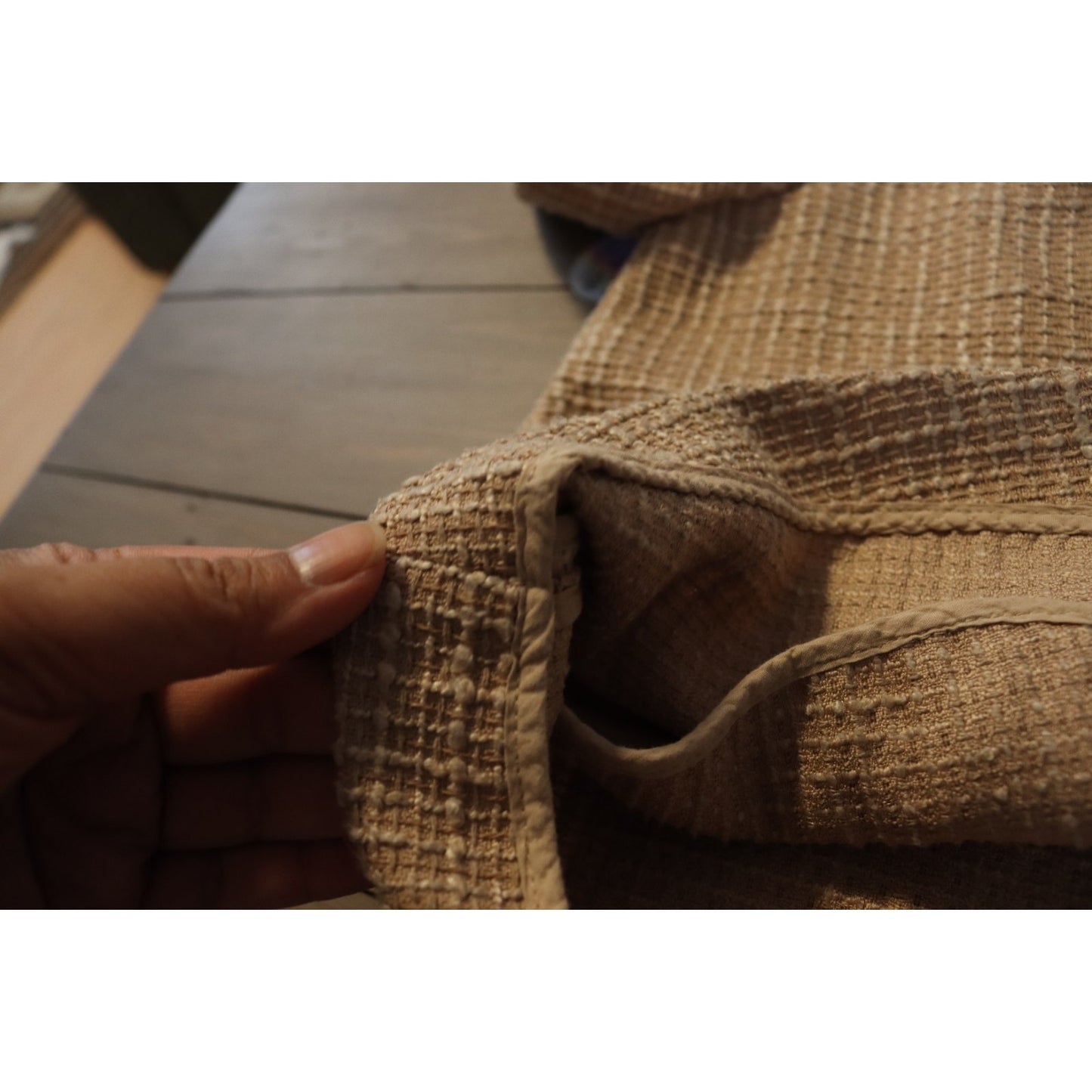 MM & Co Short Tweed Blazer Light Brown Button Preppy Flaws