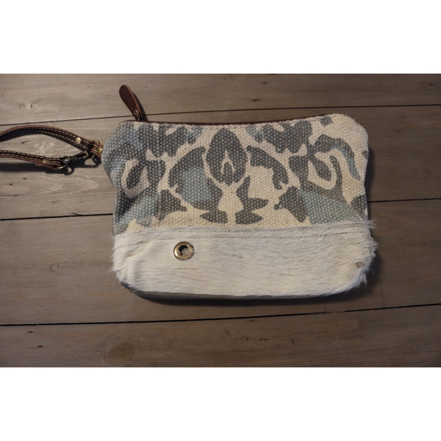 Myra Fur Wristlet Bag Grey Animal Print