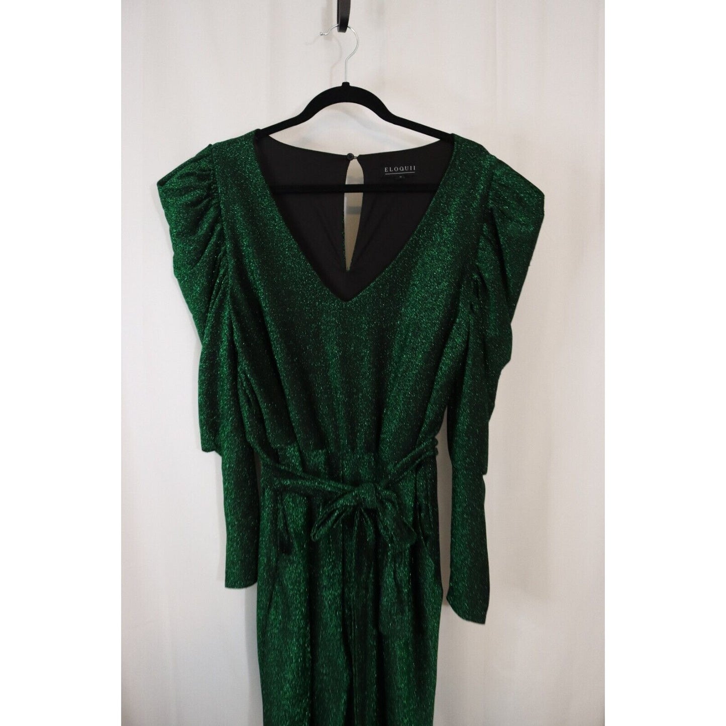 Eloquii Jumpsuit Green Sparkly Evening Wear Size 16 Pockets Belt