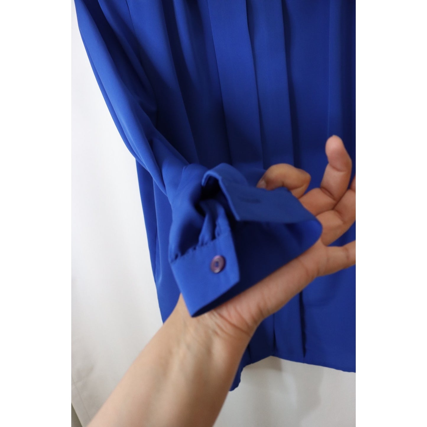Vintage Fashion Attitudes Blue Long Sleeve Hidden Button Top Polyester Size 12