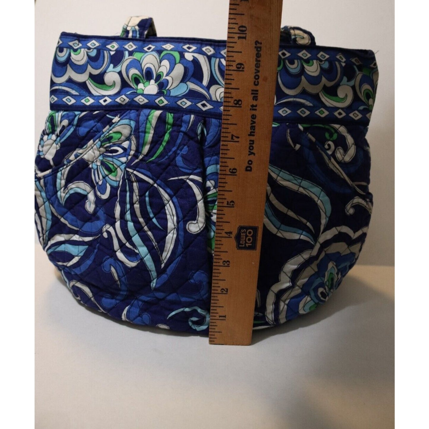 Vera Bradley Blue White Green Zipper Closure Shoulder Bag Double Handle