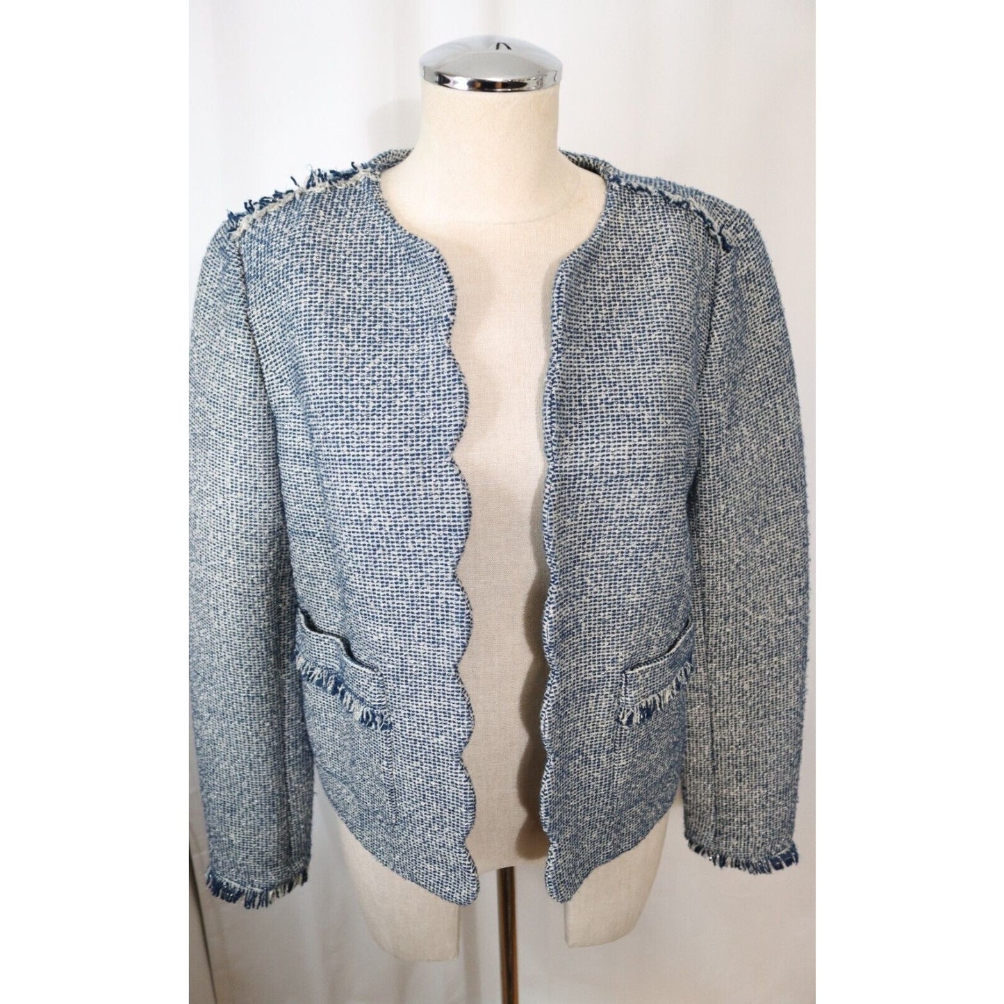 Banana Republic Tweed Blazer Blue Size 8 Fringe