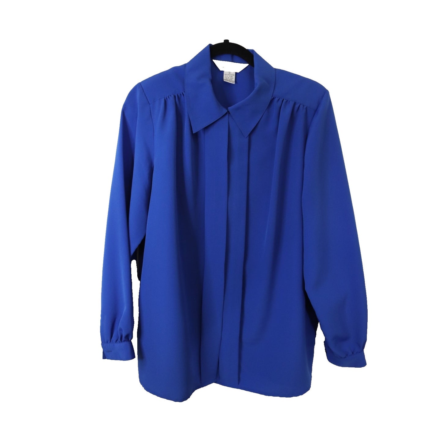 Vintage Fashion Attitudes Blue Long Sleeve Hidden Button Top Polyester Size 12