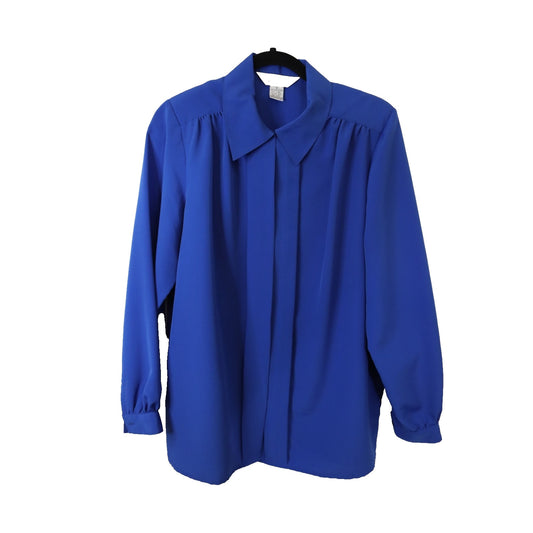 Vintage Fashion Attitudes Blue Long Sleeve Hidden Button Top Polyester Size 12