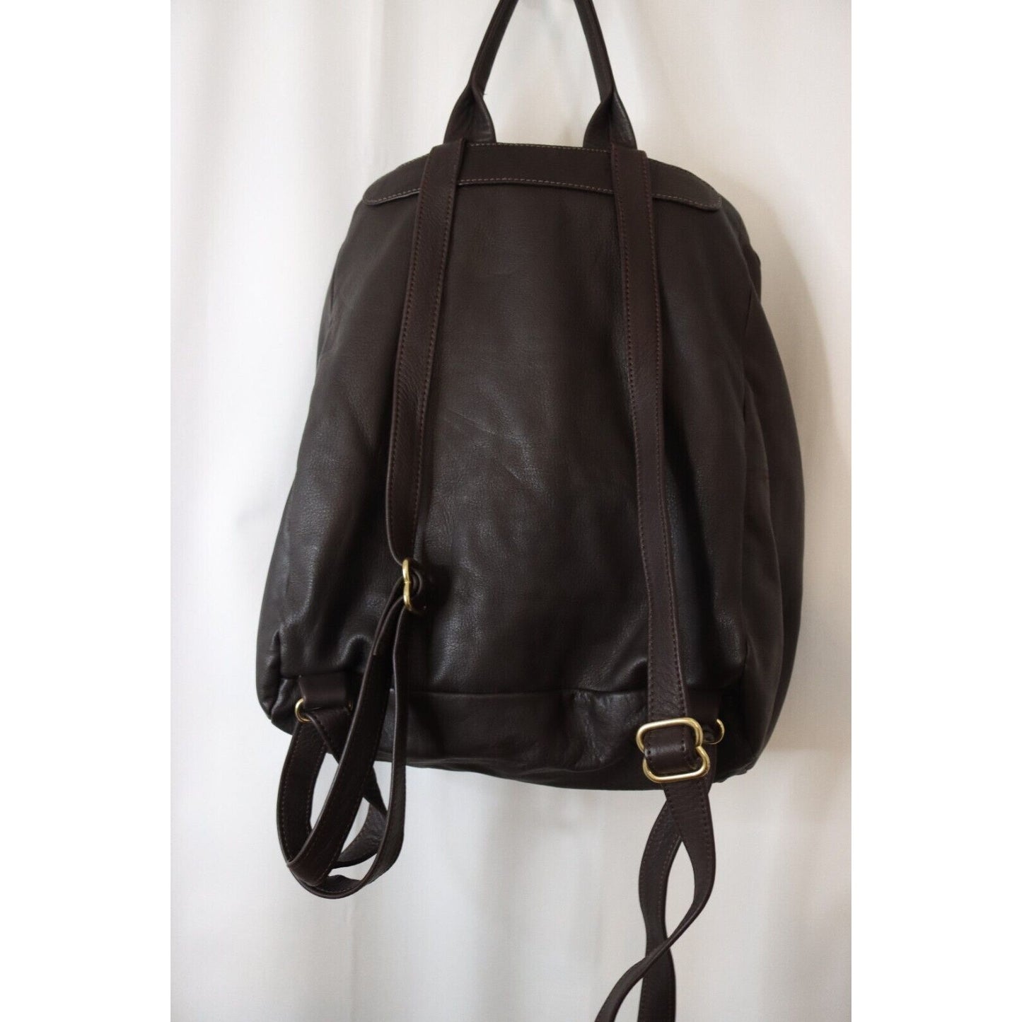 L.L. Bean Geninue Leather Backpack Brown Lined Drawstring Adjustable Strap