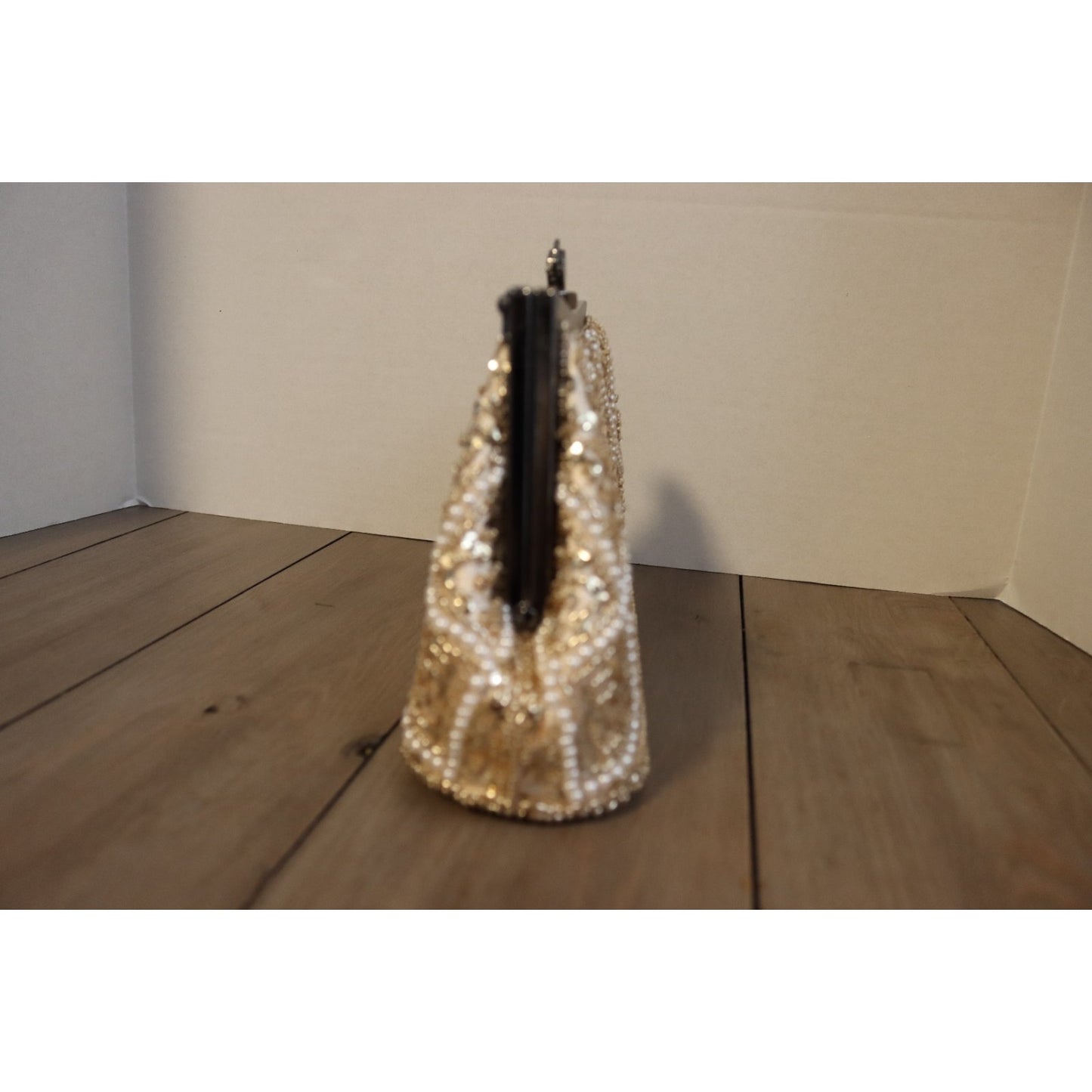 Vintage Inspired Beaded Ivory Bag Top Handle Clutch Gunmetal
