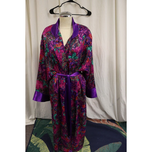 Vintage 90s Victoria’s Secret Gold Label Floral Midi Kimono Robe ~ M/L w/tie