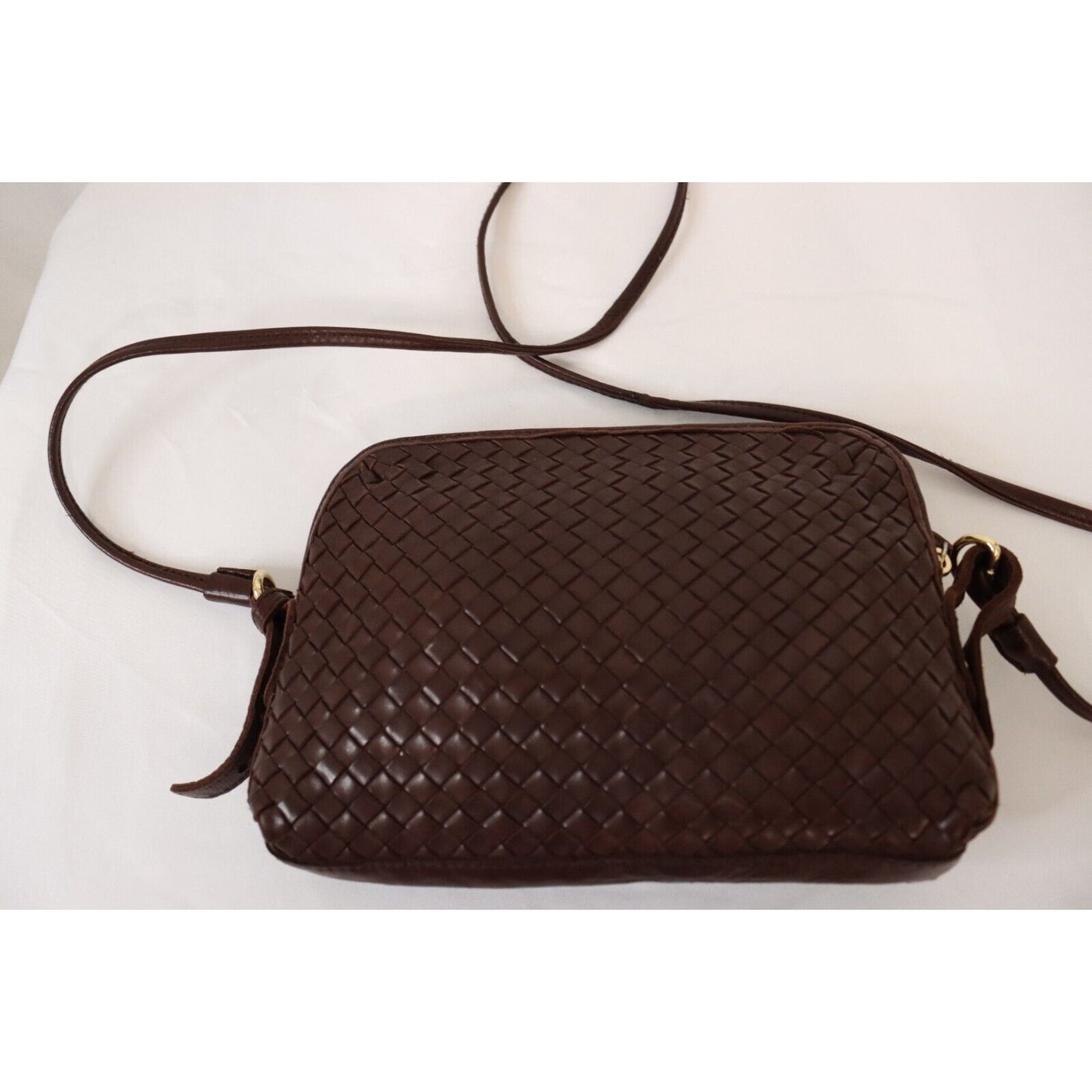 Margot Brown Leather Woven Crossbody Adjustable