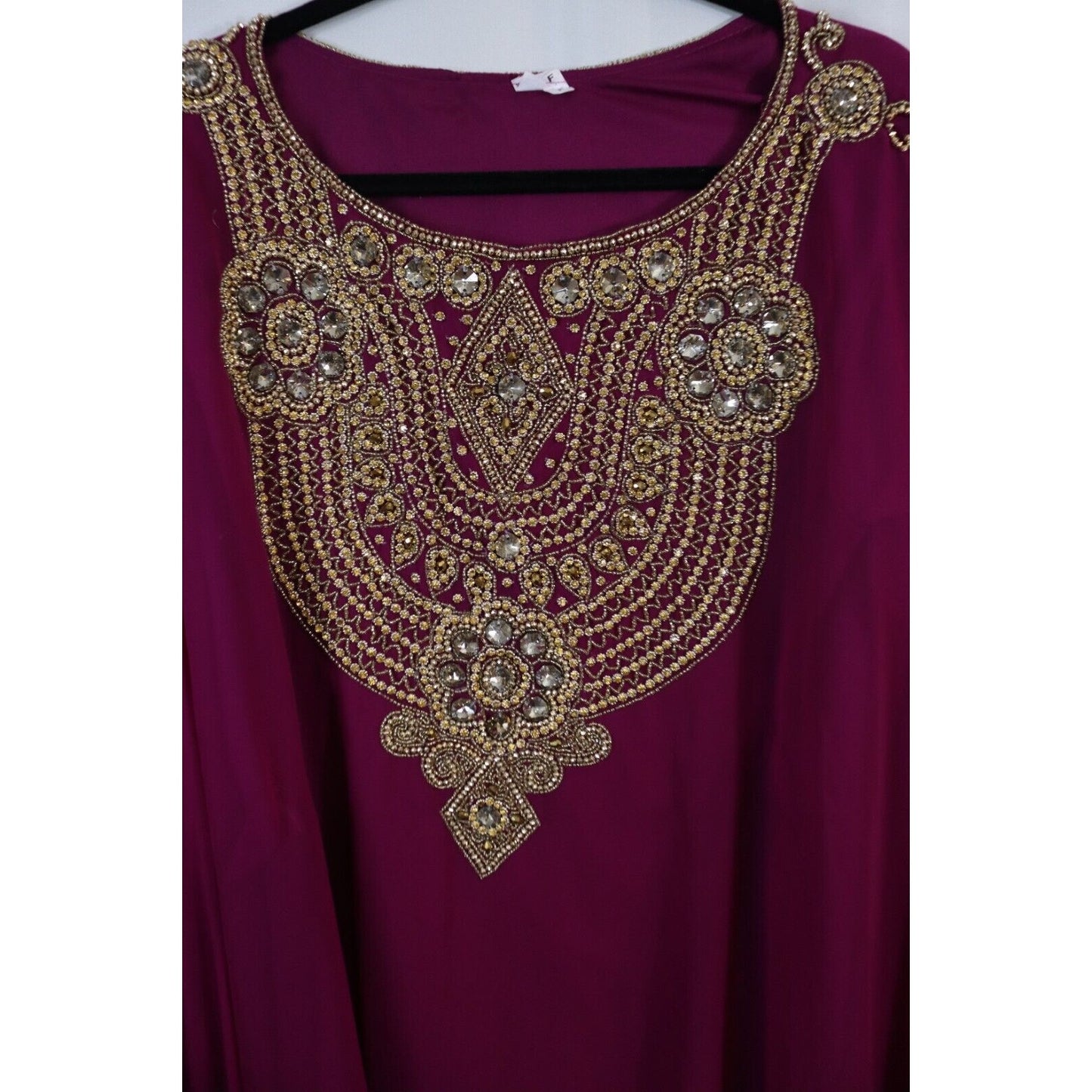 Abaya Kaftan Purple Beaded Long Maxi Lined