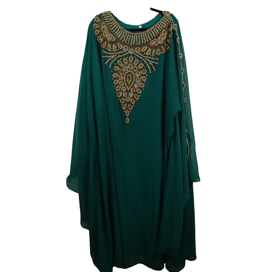 Abaya Kaftan Green Beaded Lined