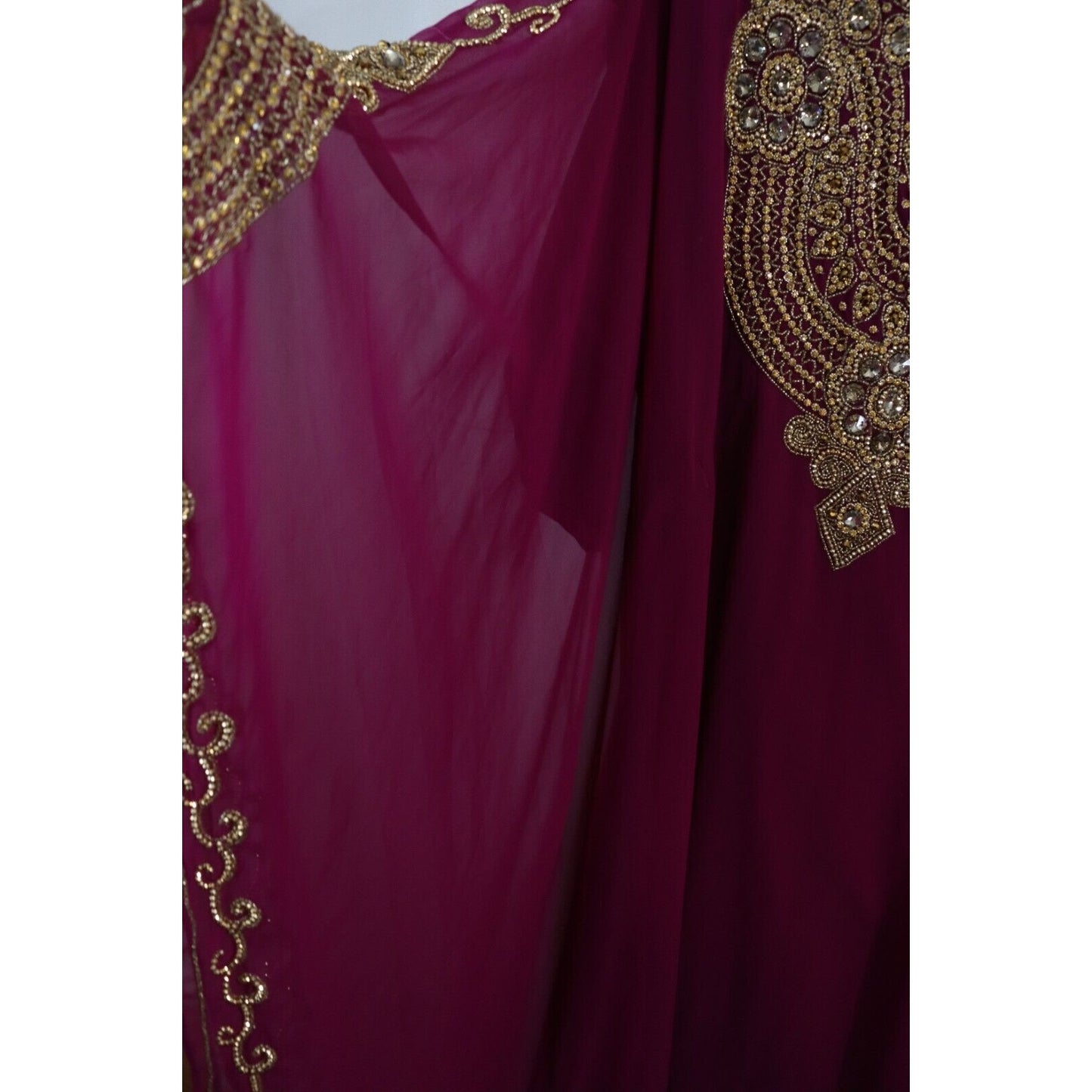 Abaya Kaftan Purple Beaded Long Maxi Lined