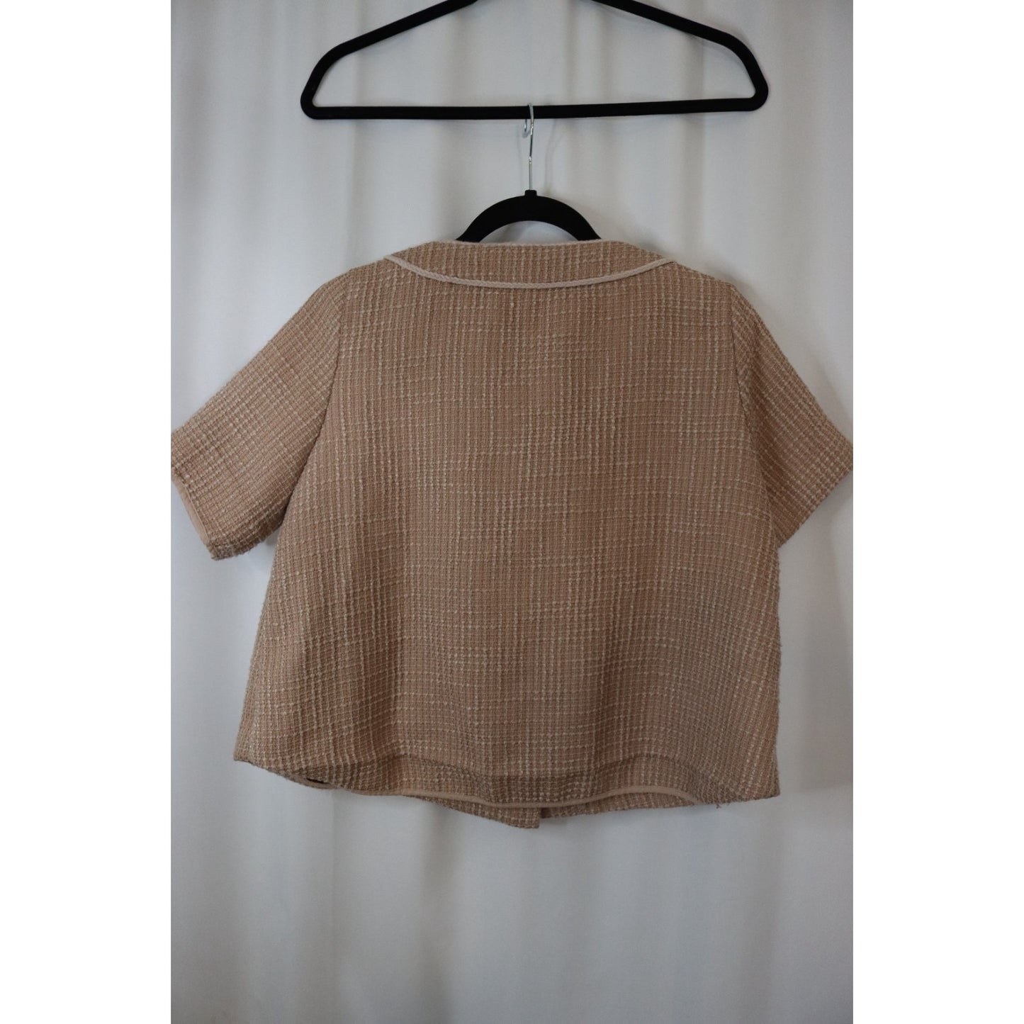 MM & Co Short Tweed Blazer Light Brown Button Preppy Flaws