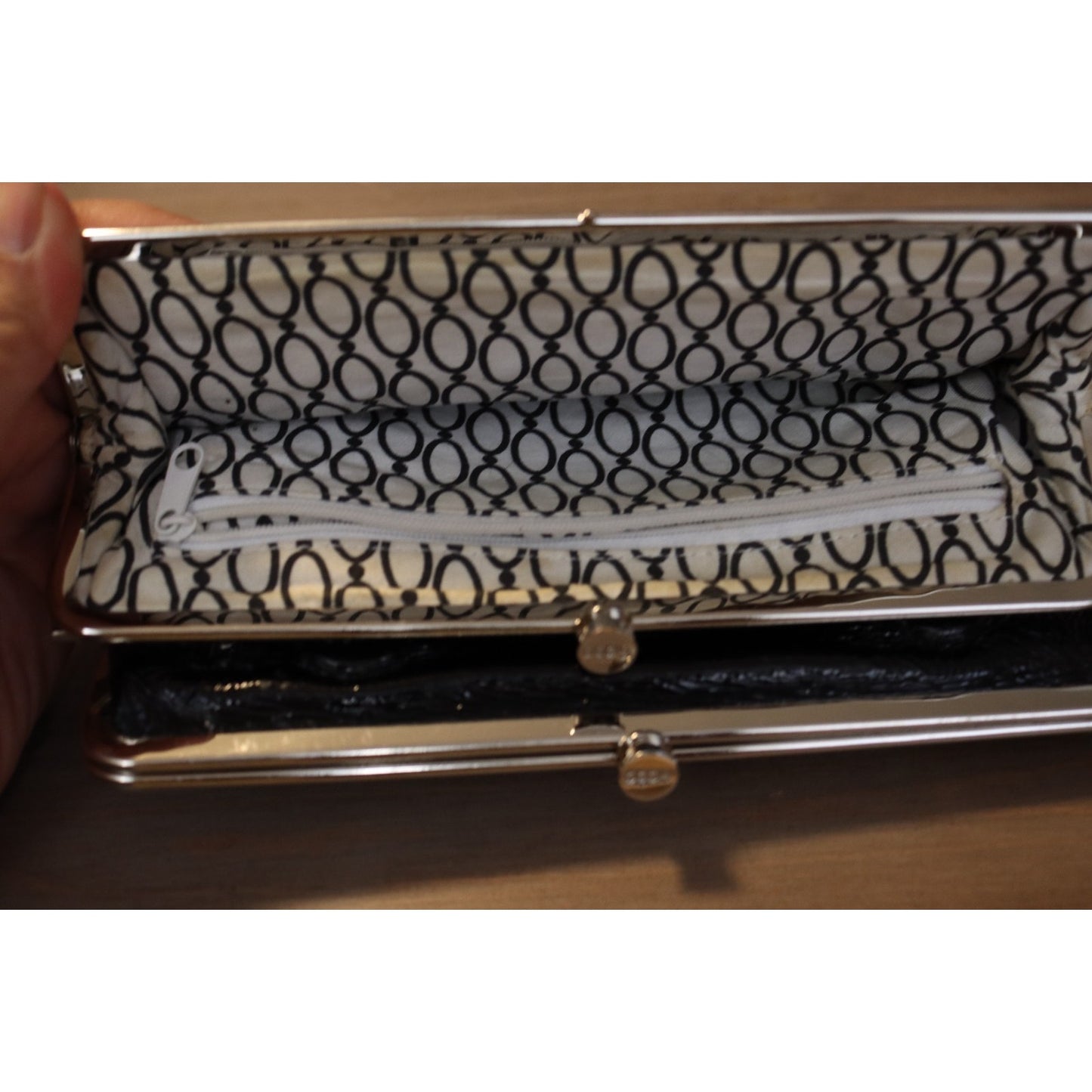 Hobo International Black Patent Leather Double Kiss Lock