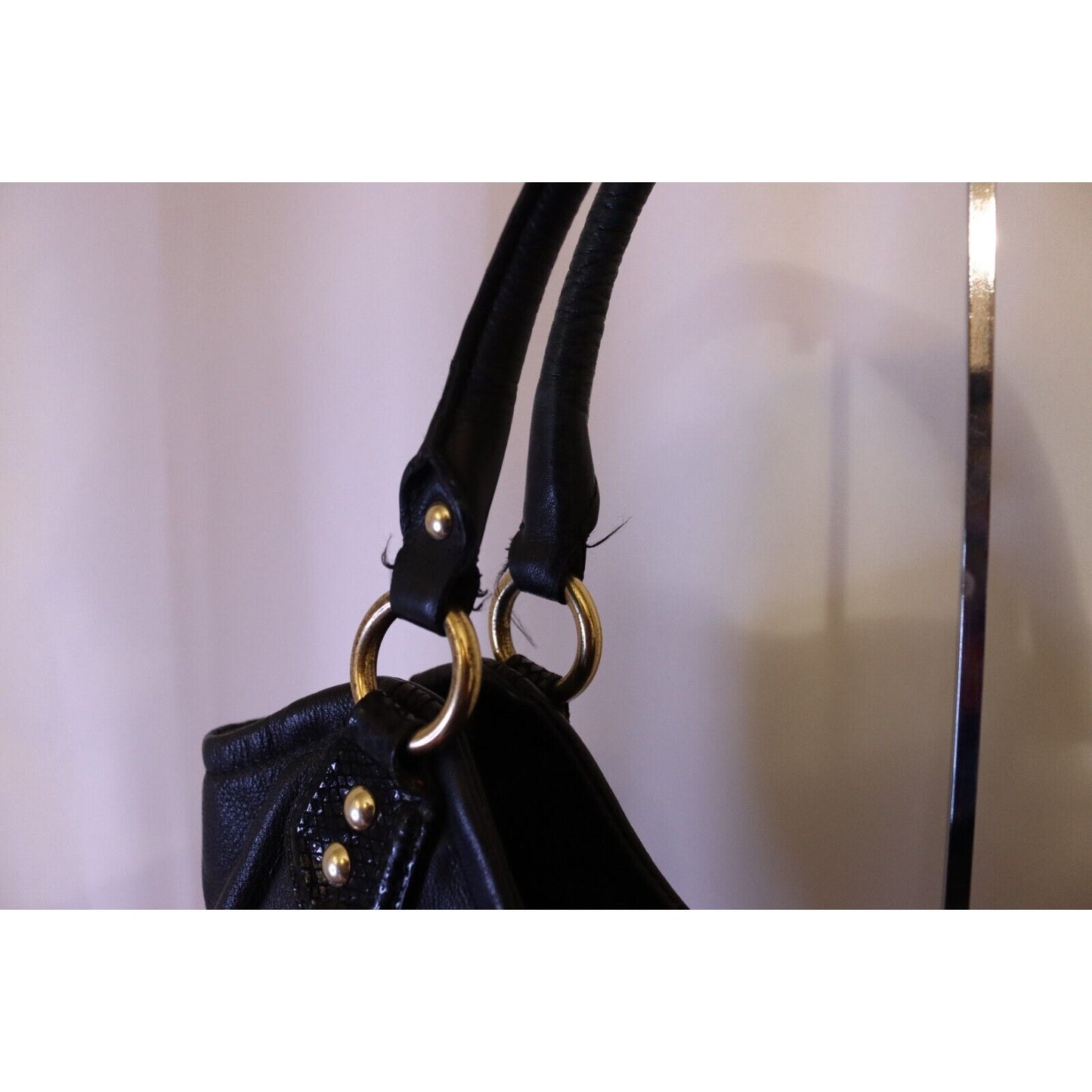 Coach Black Leather Hobo Shoulder Bag Gold Hardware F23308