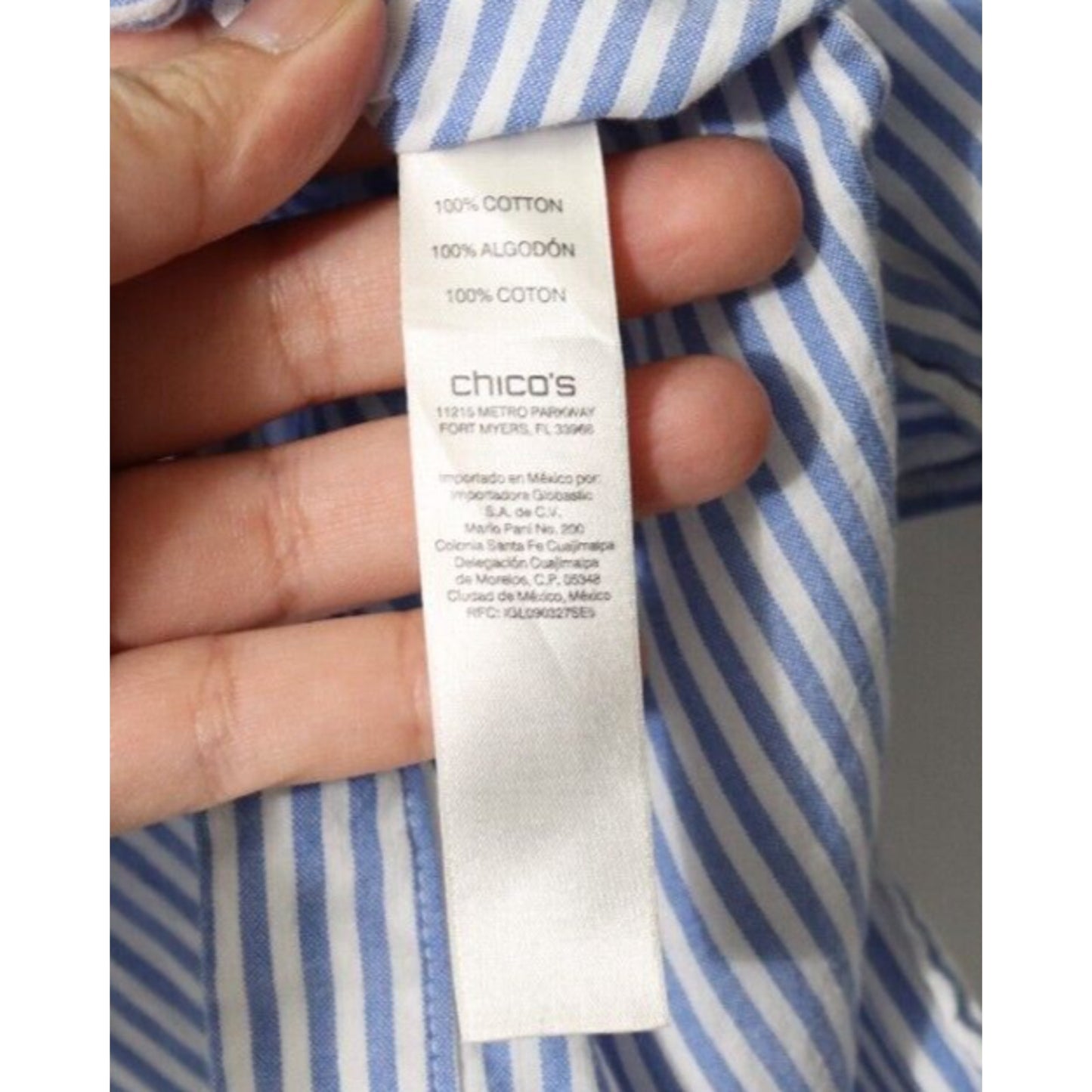 Chico's Stripe Blue and White Top Size 2 (LARGE) Cotton