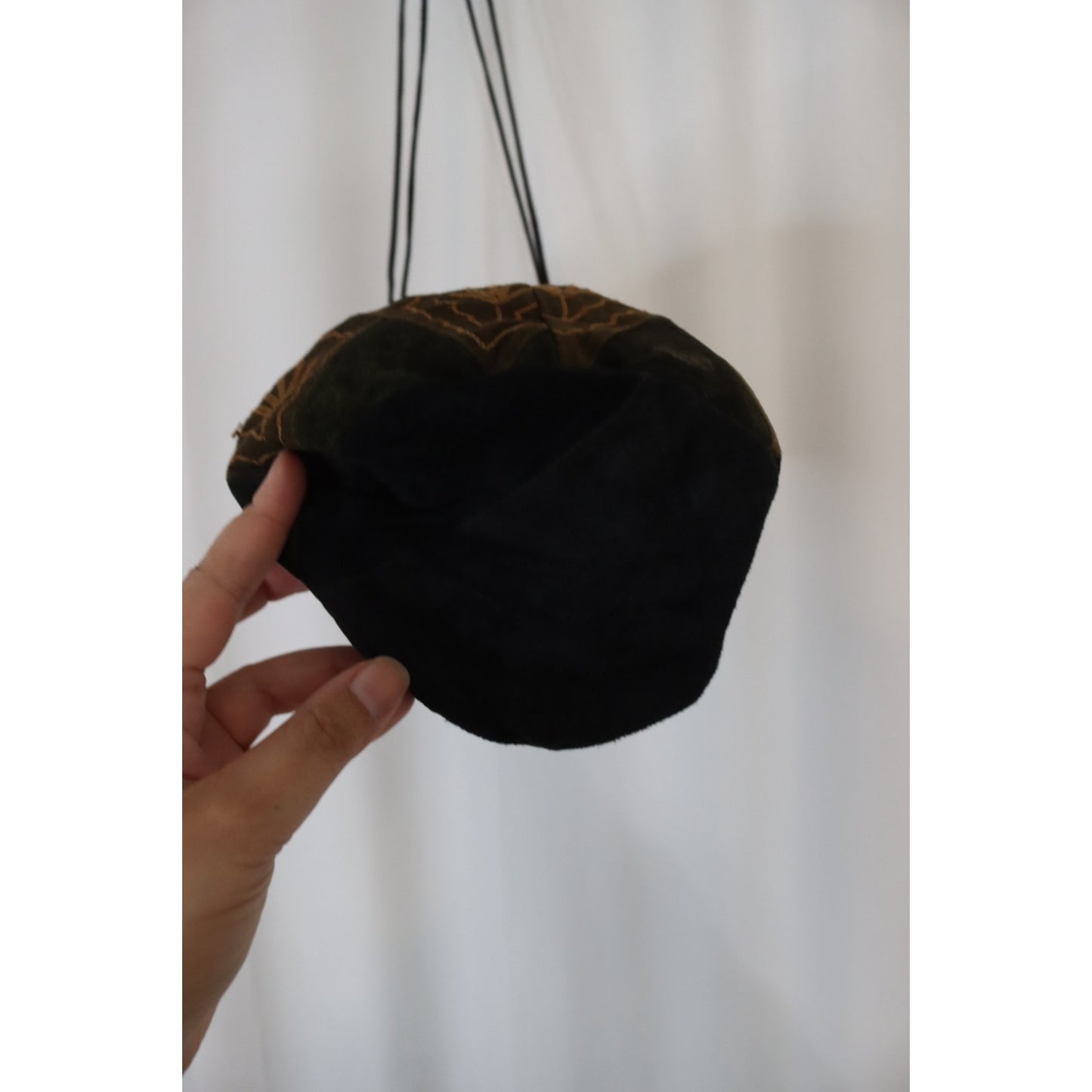 Leather Bucket Drawstring Bag Small Brown