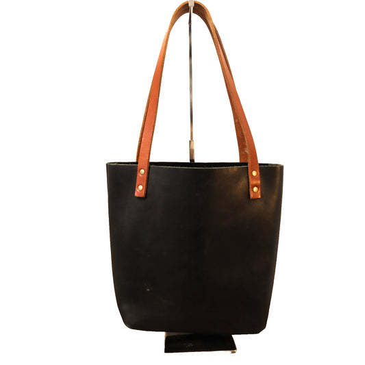 Portland Leather Goods Black Open Tote Bag Double Handle Smooth Classic
