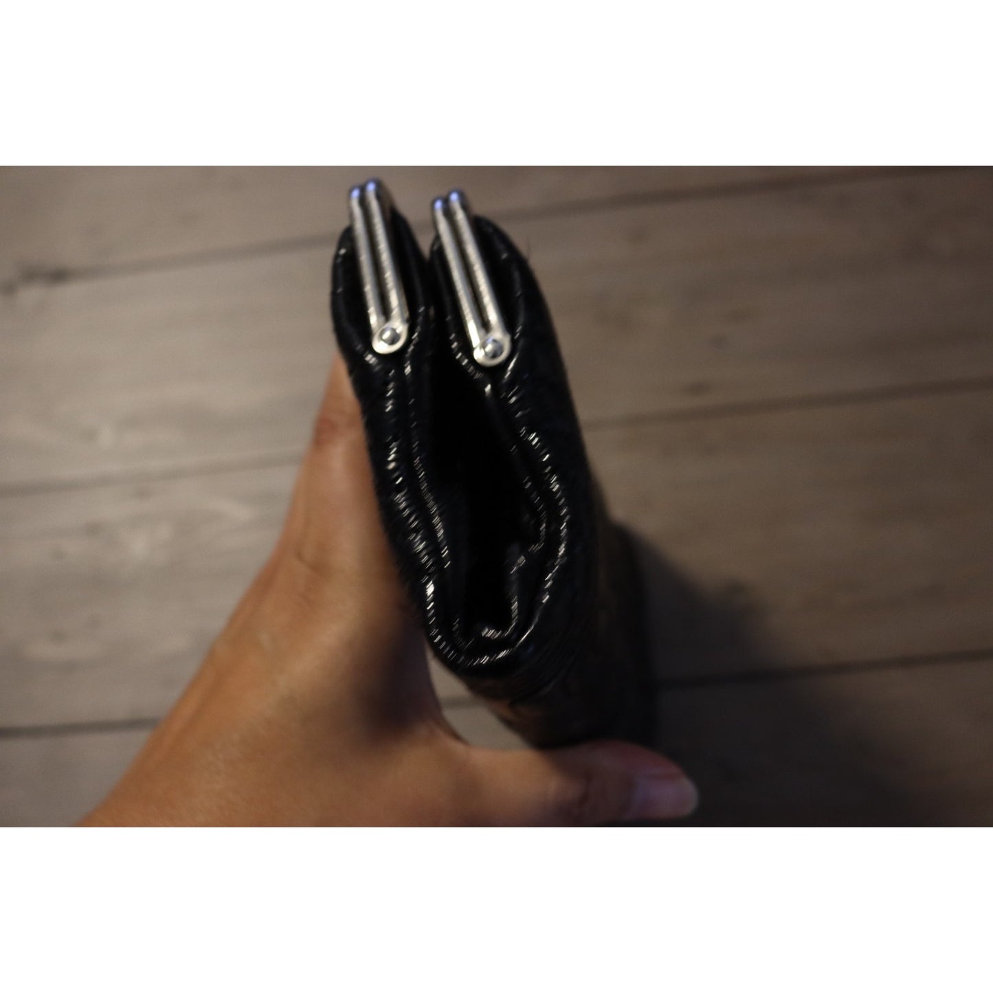 Hobo International Black Patent Leather Double Kiss Lock
