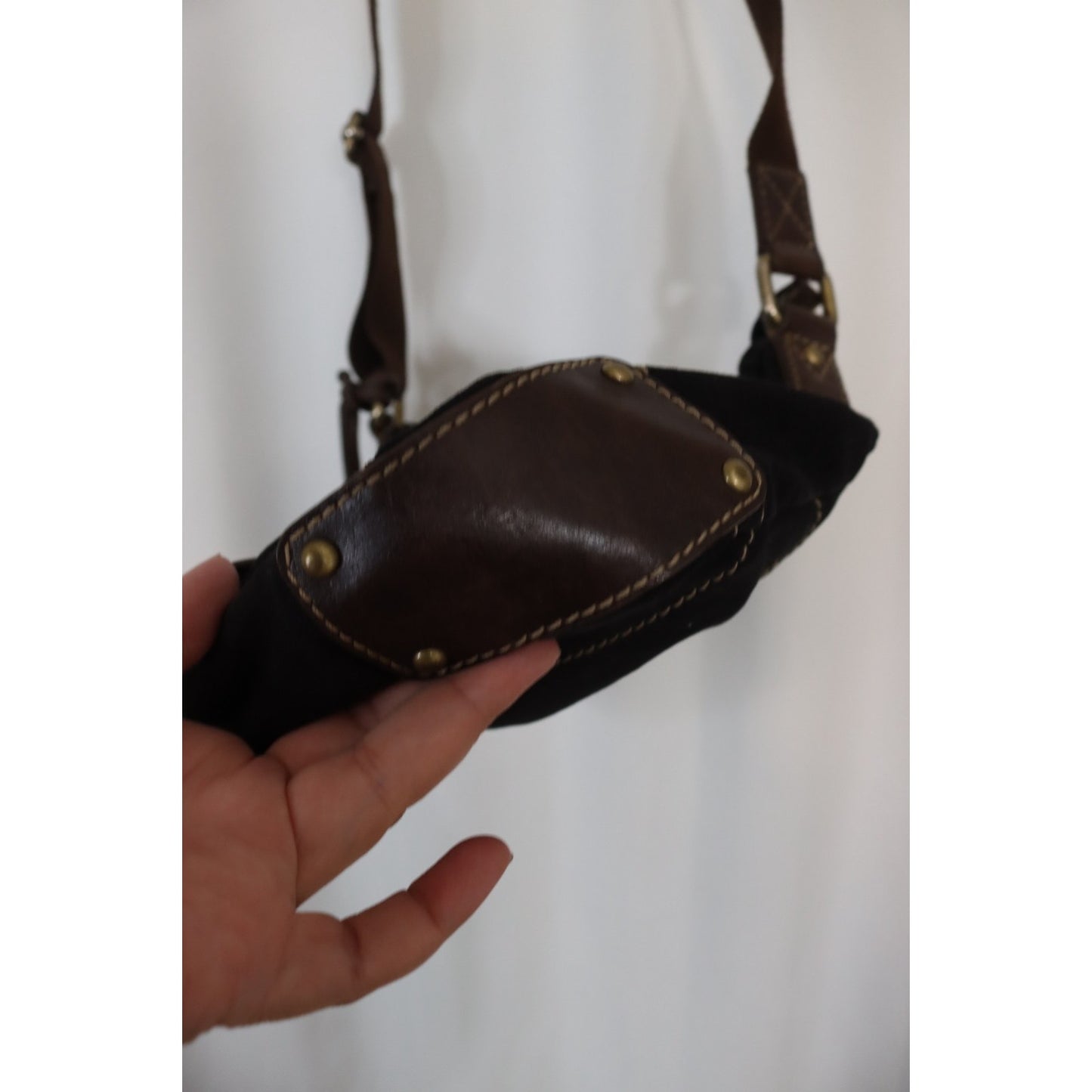 Vintage Fossil Black Canvas Leather Crossbody Bag