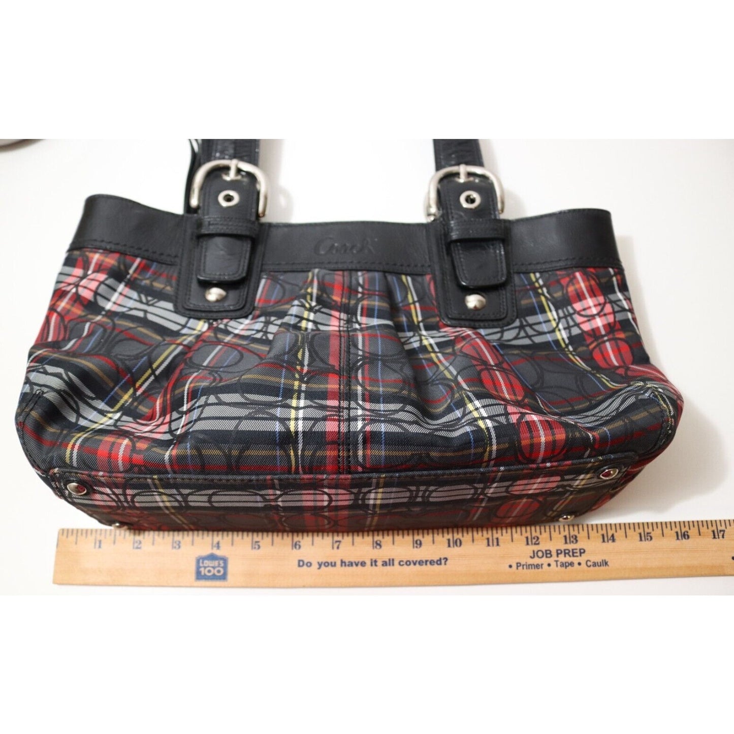 COACH F15228 Authentic Poppy Signature Tartan Plaid Canvas Shoulder Bag (73)