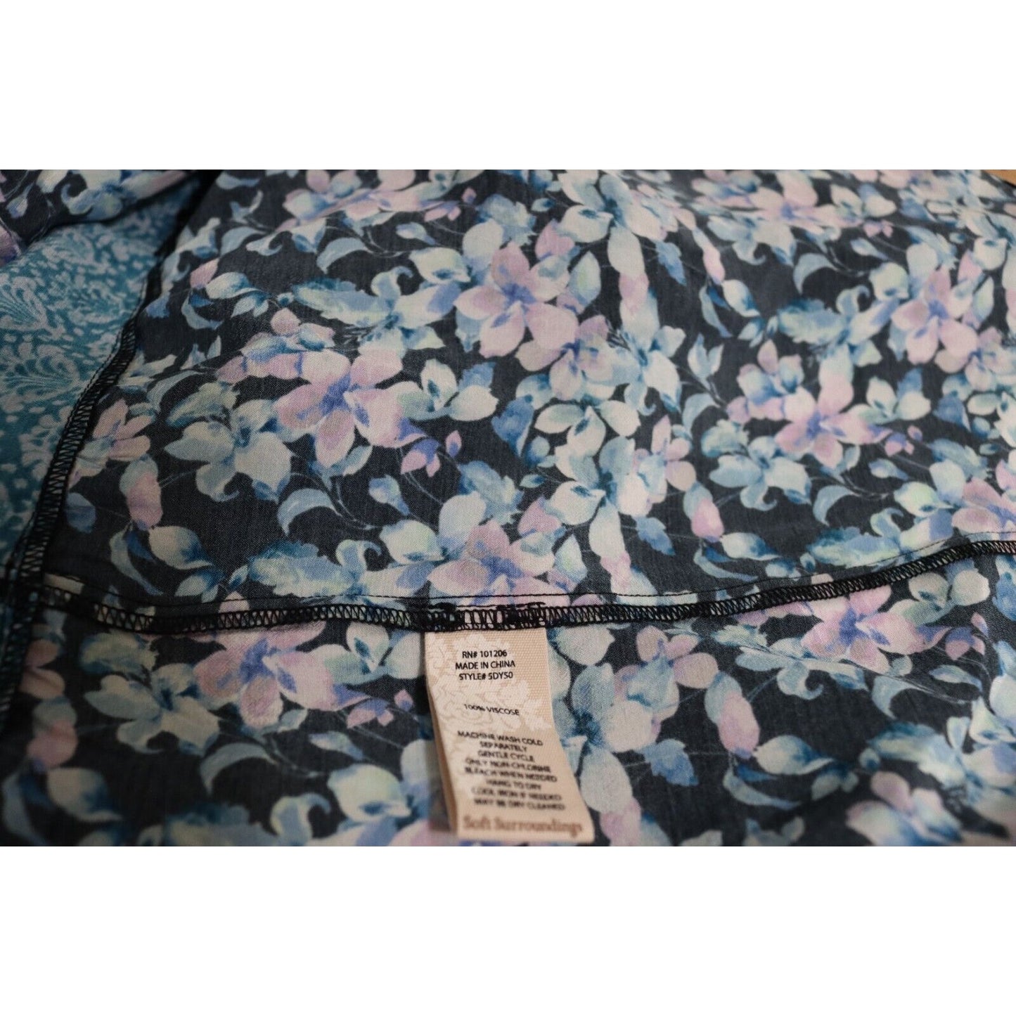 Soft Surrounding Long Sleeve Dress/Top Viscose Blue Floral