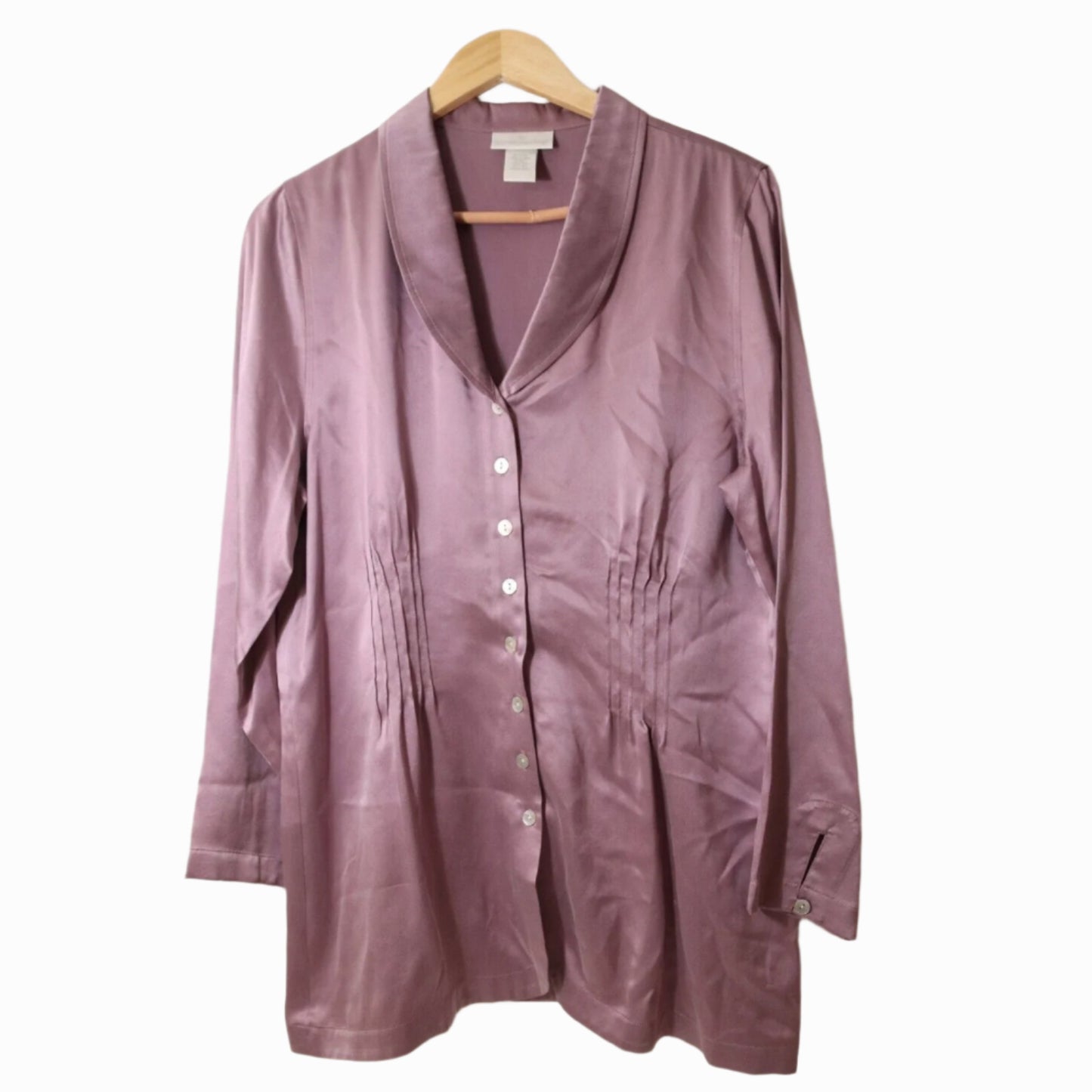 Soft Surrounding 100% Silk Purple Long Sleeve Button Down Top Medium