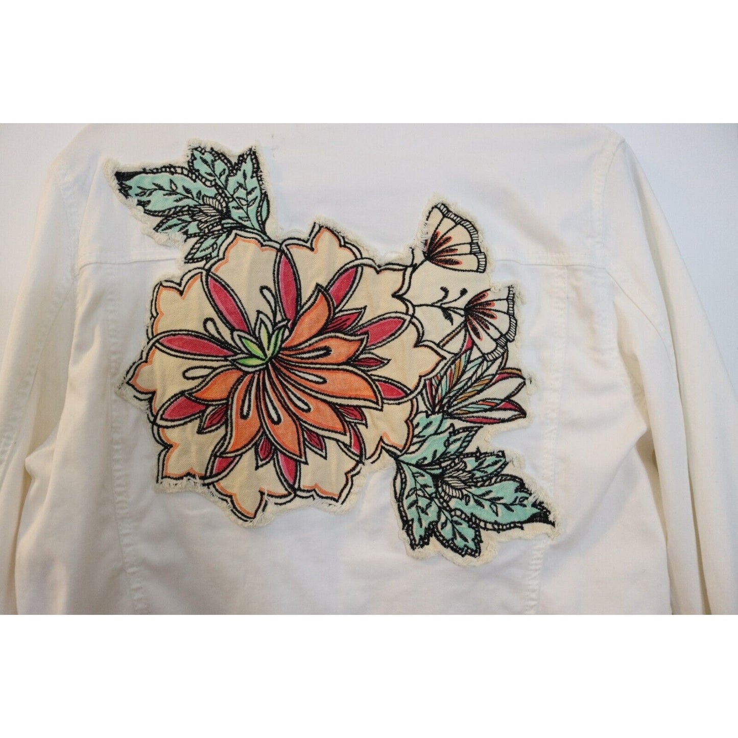 Chico White Jacket Floral Emboridery Back Long Sleeve