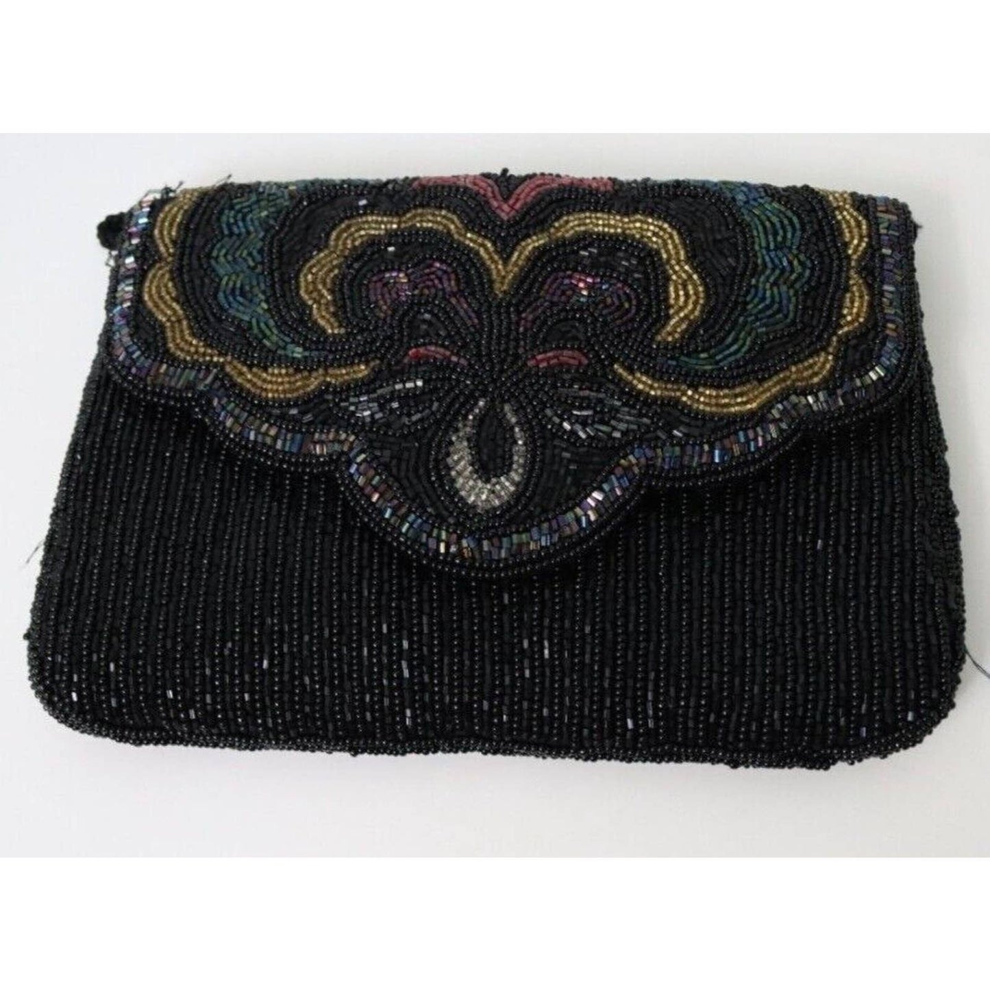 Vintage Partners Mervyn Black Multi Color Beaded Clutch Shoulder Handbag