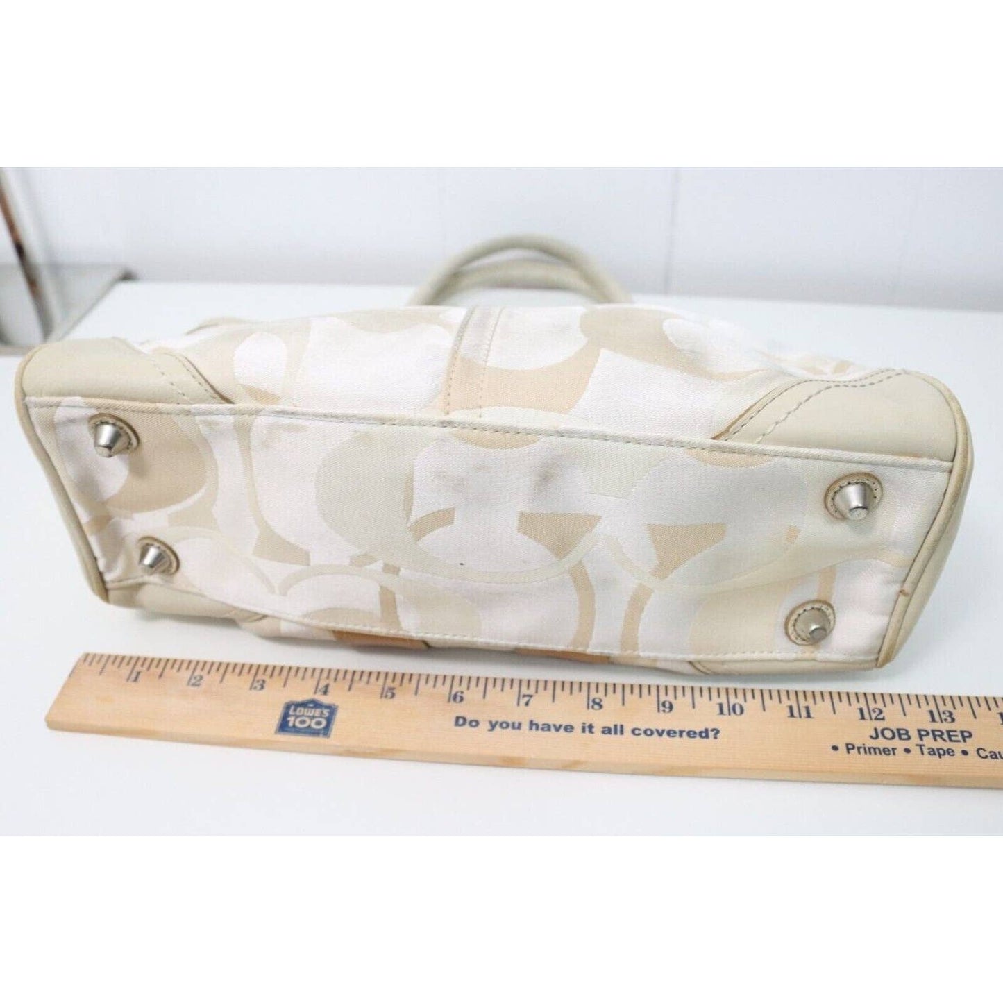 Coach Hampton Cream/White/Tan Signature Canvas and Leather Satchel Handbag 13338