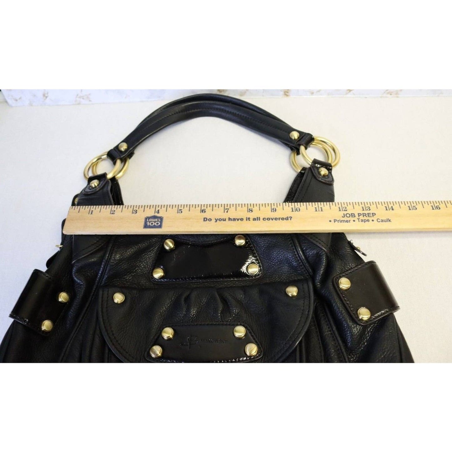 B Makowsky Black Leather Hobo Shoulder Bag Gold Hardware