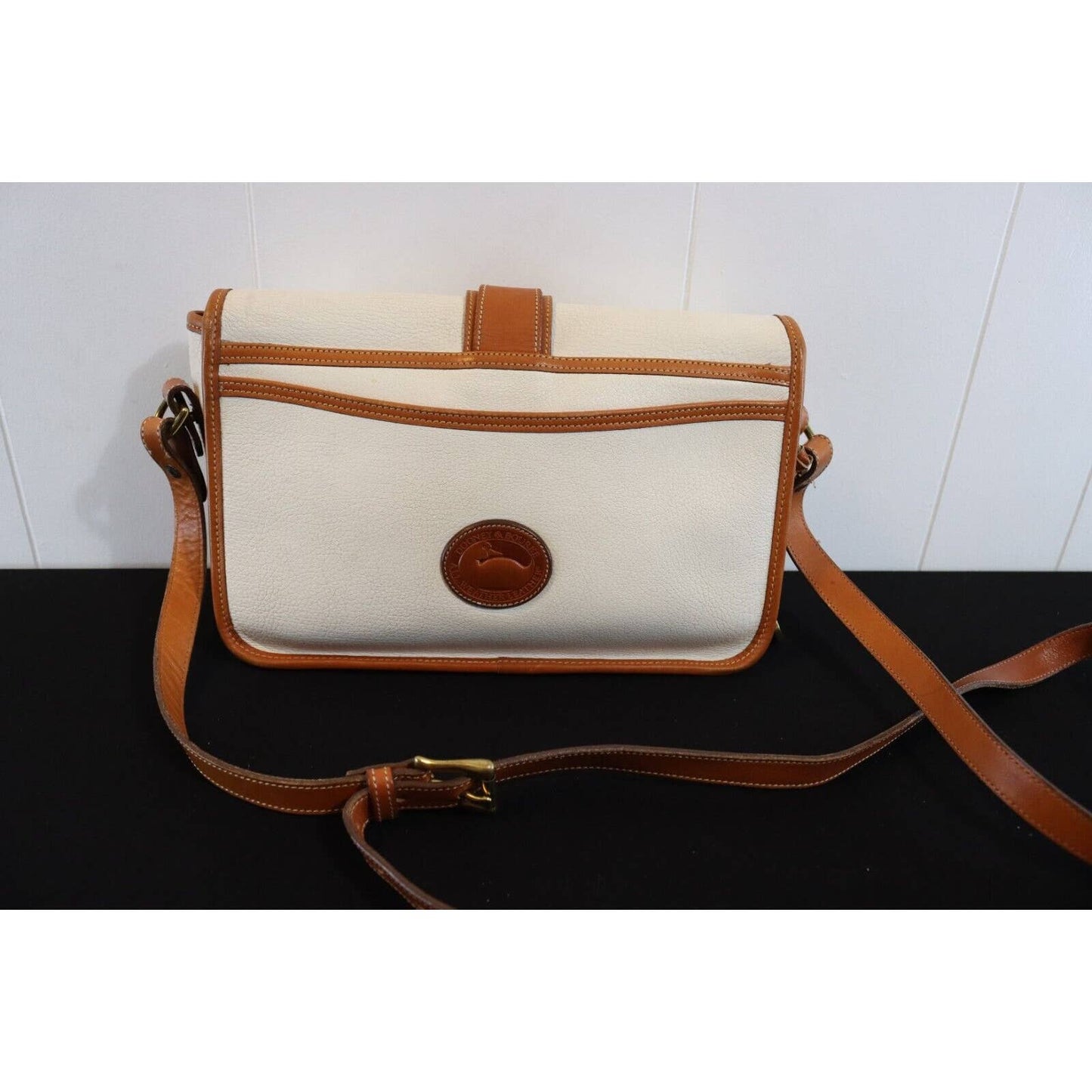 Vintage Dooney & Bourke White All Weather Leather Equestrian Crossbody Bag