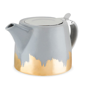 Ceramic Teapot and Infuser- 20 oz - Grey and Gold