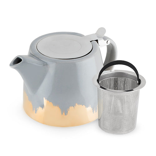 Ceramic Teapot and Infuser- 20 oz - Grey and Gold